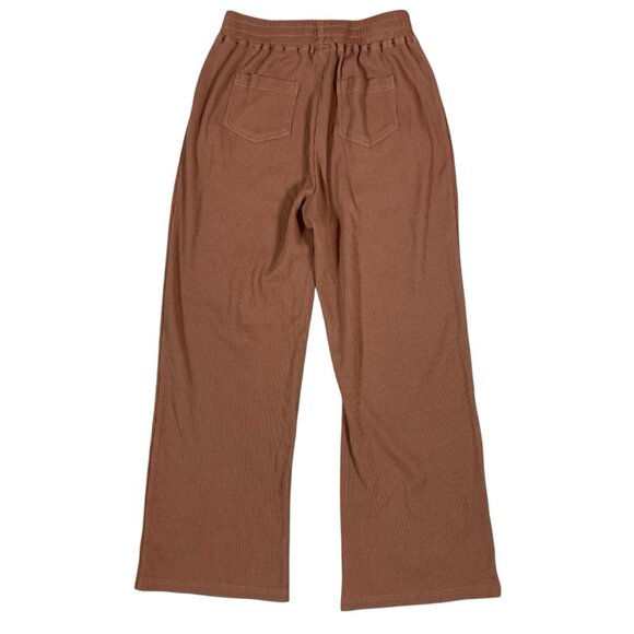 Berlook Brown Waffle Knit Wide Leg Lounge Pants Casual Relaxed Fit Medium - Picture 2 of 4